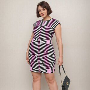 Maia Pink & Black Geometric Print Bodycon Dress – Size 16W